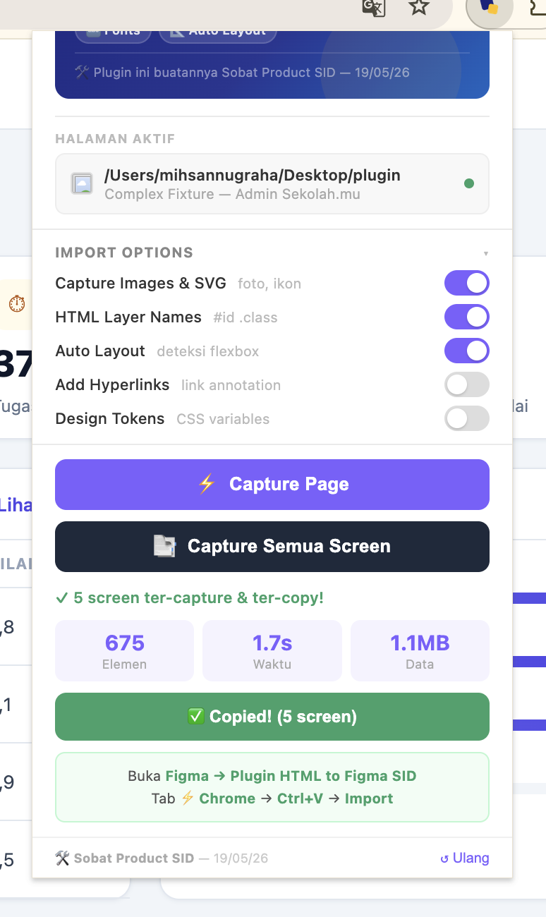 Chrome Extension popup setelah capture