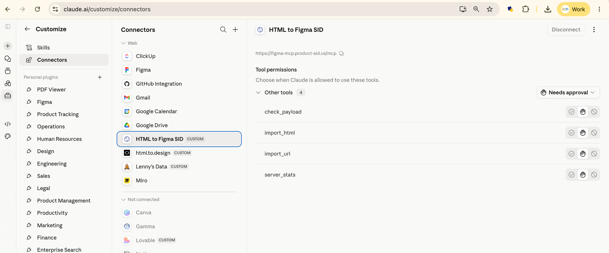 Claude Connectors — HTML to Figma SID